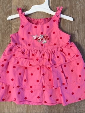 Koala KidsGirl's Size 3-6 Months  Pink Dress Red Polka Dots & Floral Embroidery